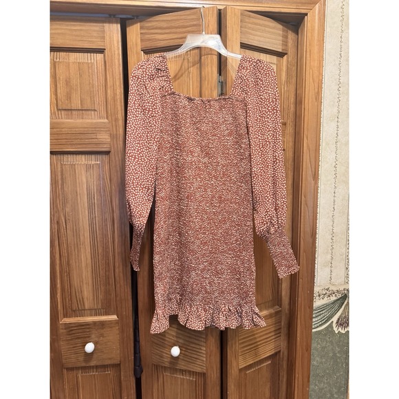 Women's She + Sky Brown Leaf Long Sleeve Dress Cottagecore Fall Style Size S - Picture 8 of 8